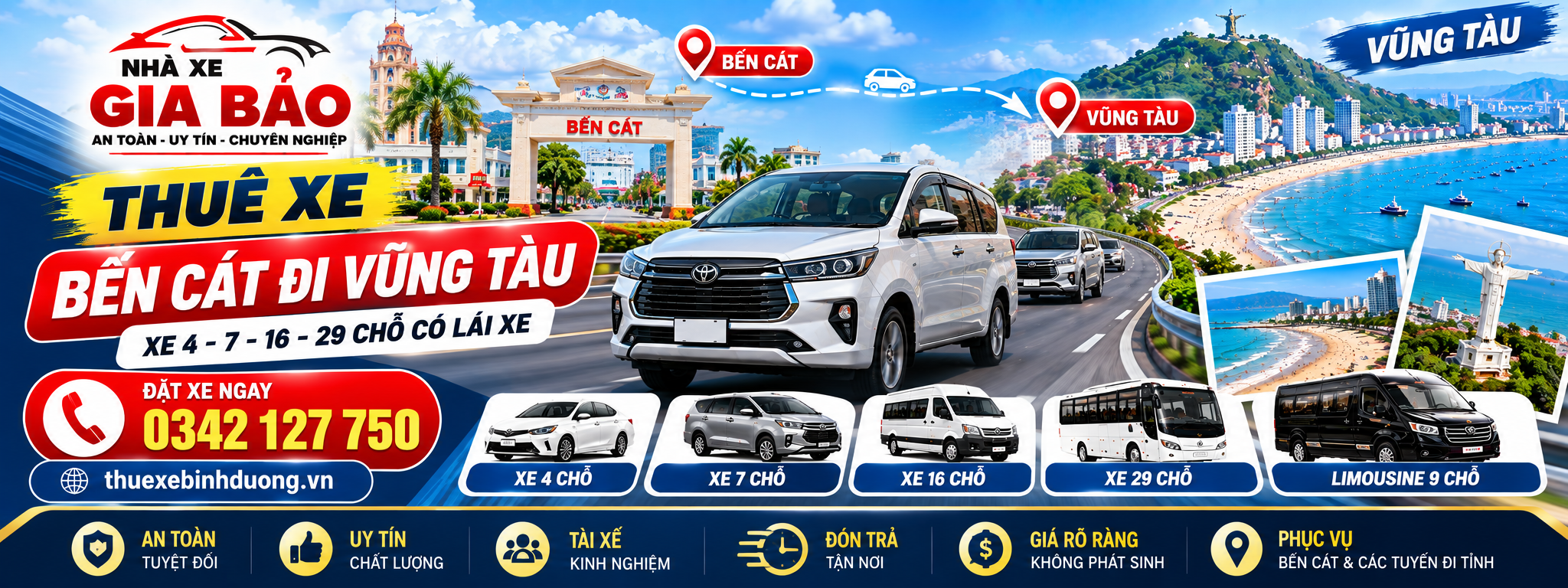 thuê xe Bến Cát đi Vũng Tàu giá rẻ