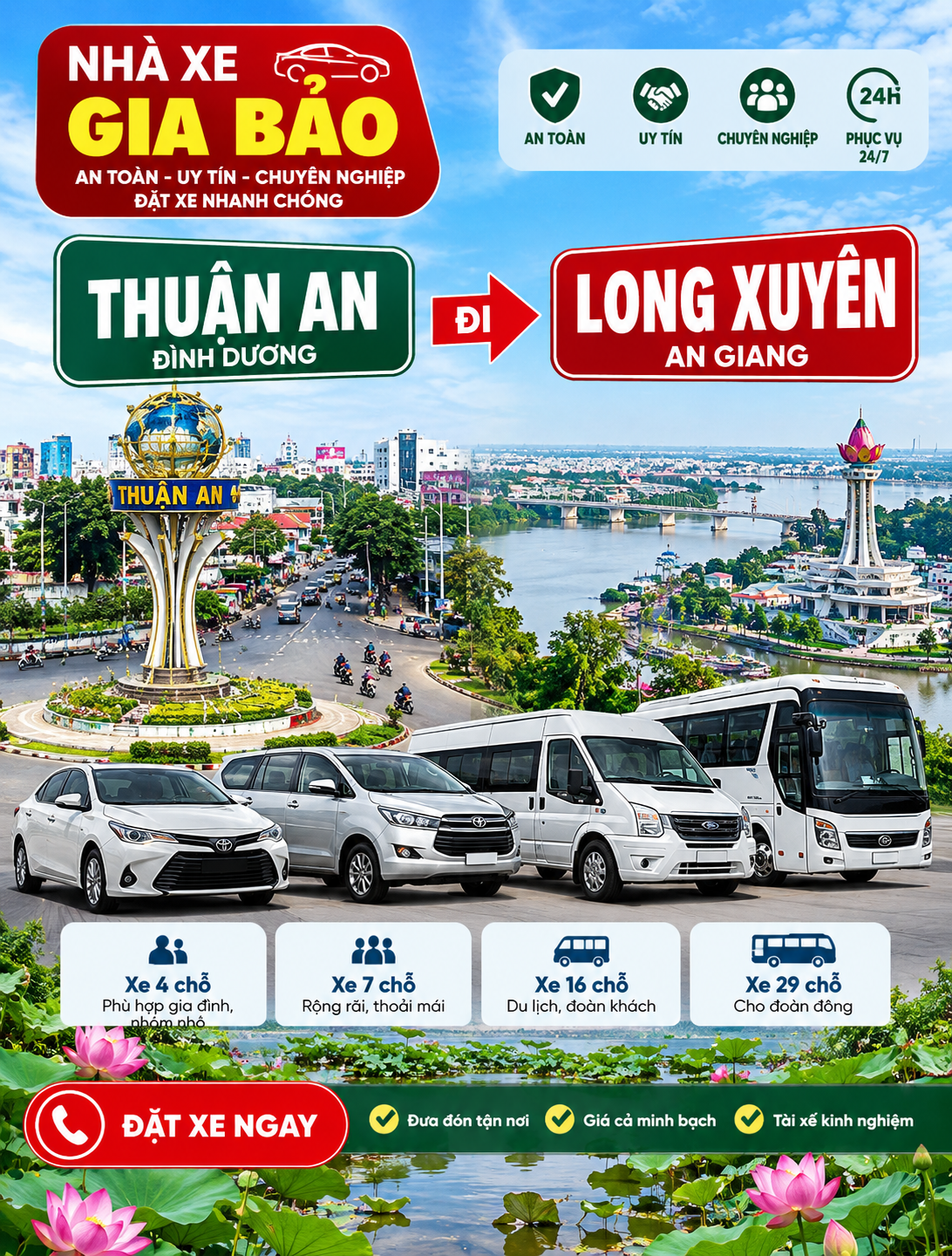 thuê xe Thuận An đi Long Xuyên giá rẻ